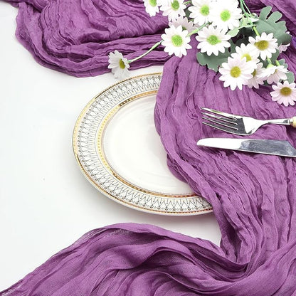 12 Pack Purple Cheesecloth Table Runner 10ft Boho Gauze Fabric Cheese Cloth Table Runner 35 x 120 Inch Rustic Sheer Runner for Romantic Wedding Decor Baby Shower Party Table Centerpiece Decoration