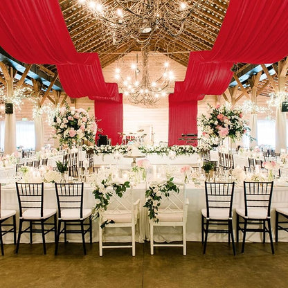 MODFUNS Red Ceiling Drapes for Parties Wedding Ceiling Drapery 2 Panels 5x20FT Chiffon Curtain for Backdrop Wedding Arch Draping Fabric for Ceremony Arbor Ceiling Curtains for Hall Stage Decorations