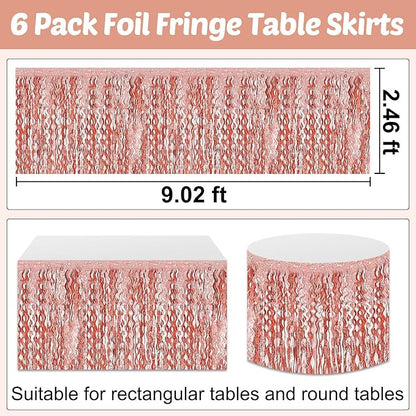 6 Pack 29x108 Inch Rose Gold Wave Foil Fringe Table Skirts Metallic Banner for Tinsel Streamer Garland Backdrop for Parade Floats Mother's, Graduate, Mardi Gras, Birthday, Wedding Party Decorations