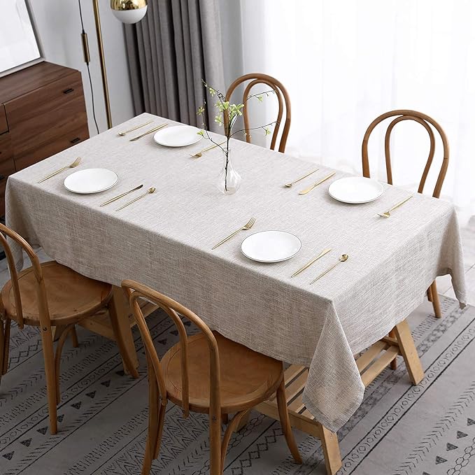maxmill Flaxy Faux Linen Tablecloth with 2-Tone Slubby Texture Wrinkle Free Anti-Shrink Soft Table Cloth for Kitchen Dining Tabletop for Outdoor and Indoor Use Rectangle 60 x 84 Inch Linen