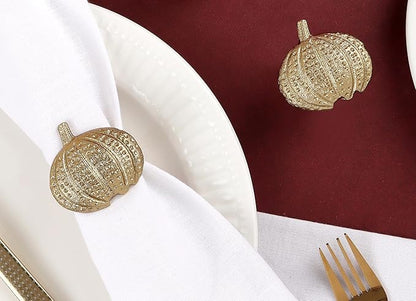 Gold Lightweight Metal Napkin Rings Set of 12 - Pumpkin Elegant Napkin Holders Modern Serviette Buckles Metallic Adornment for Table Settingsfor Thanksgiving, Fall, Halloween & Holiday - CLEENTABLE