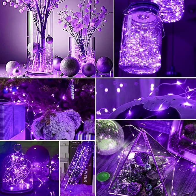 pozzolanas 8 Pack Purple Battery Operated String Lights - 7ft Waterproof Fairy Lights with 20 LEDs for Home, Mason Jar, Party, Wedding, Halloween, Christmas Decorations
