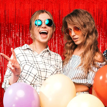 6 Pack Red Foil Fringe Curtain Backdrop, 3.28Ft x 8.2Ft Metallic Tinsel Foil Fringe Streamer Curtains for Photo Booth, Birthday, Wedding, New Year Party Decorations
