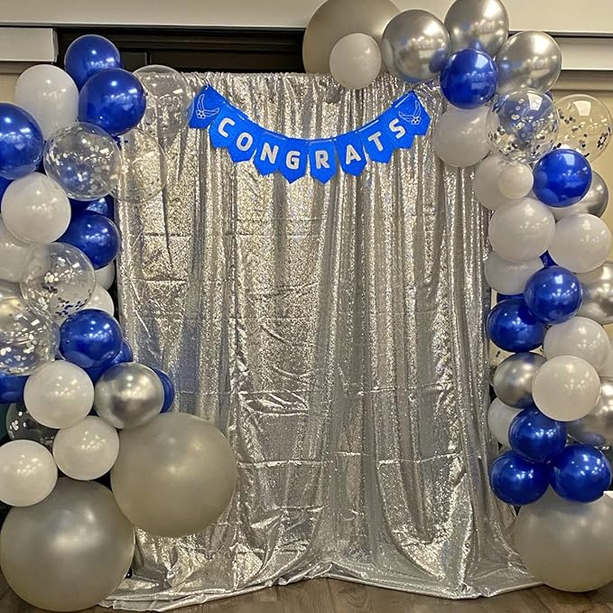 Poise3EHome 10Ft x 10Ft Silver Sequin Backdrop Curtain, Glitter Thick Satin Background Drapes, Sparkly Opaque Photography Curtain, Sequence Xmas Thanksgiving Backdrop for Wedding Party Decor