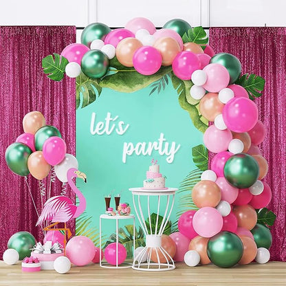 Sugargirl Fuchsia Sequin Backdrop Curtain 4 Panels 2FTx8FT Glitter Fuchsia Background Drapes Sparkle Photography Backdrop for Party Wedding Birthday Wall Decoration