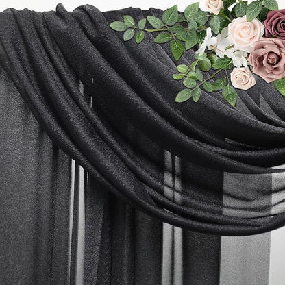 Wedding Arch Draping Fabric 6 Panels 28.7" x 20FT Black Sheer Chiffon Backdrop Drapes for Wedding Ceremony Birthday Party Bridal Shower Outdoor Decoration