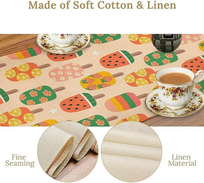 Summer Popsicles Table Runner, Colorful Cute Ice Cream Childish Seasonal Dinner Runner for Party Holiday Home Kitchen Dining Table Decor 13"x120"