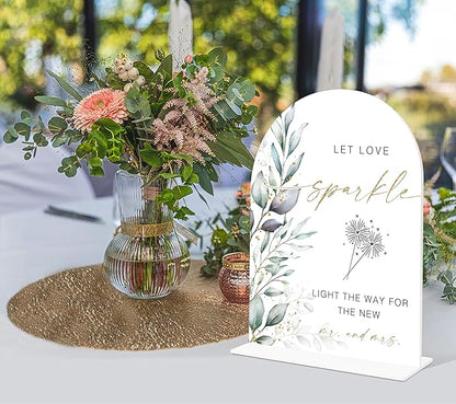 Acrylic Wedding Signs, Greenery Theme Let Love Sparkle Sign, Wedding Reception Signage, Bridal Shower Table Decor with Stand, Engagement, Anniversary, Newlywed Events and Parties Supplies, 20