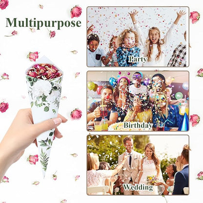 30 Pieces biodegradable confetti Cones and Stand Tray Paper Cone Box 30 Holes Suitable Placing Dried Flower Petals Confetti for Wedding, Engagement, Party, Birthday (Green)