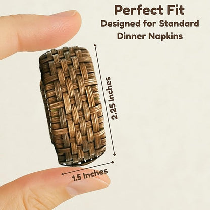 Decorative Cane Napkin Rings Set of 12 - Hand Woven Napkin Holders for Farmhouse, Rustic, Holiday, Wedding, Easter, Thanksgiving, Xmas, Boho & Fall Table Décor (Walnut) - CLEENTABLE