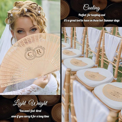 10 PCS Custom Fans Personalized Folding Fans for Line Dancing Wooden Hand Fan Wedding Favors Bulk Fans for Guests Party Event Use (Style11)