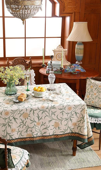 patdrea Designer French Linen Table Cloth for Rectangle Table,Vintage Fall Decorative Tablecloth,Floral Decoration Cover for Kitchen Dining Christmas,Tea Party,Thanksgiving,63"x110"-Littledaisy