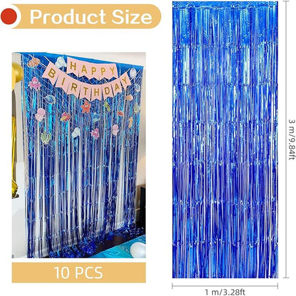 10 Pack Navy Foil Curtain Backdrop 3.2ft x 9.8ft Black Metallic Tinsel Foil Fringe Curtains Streamer Photo Booth Backdrop for Birthday Party Engagement Bachelorette Party Decorations (Navy)