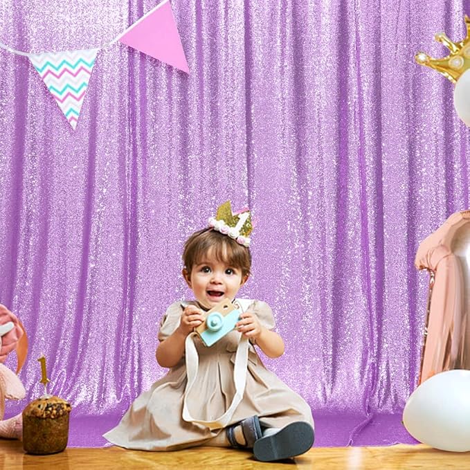 SquarePie Sequin Backdrop Curtain Not See Through Thick Glitter Background for Party 8FT x 8FT Lavender