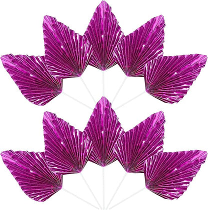 Ephlyn 6Pcs Paper Palm Leaves Fan Cake Toppers Palm Leaf Fan Cake Picks Craft DIY Fan Cupcake Toppers Palm Spear Leaves Cake Decorations for Baby Shower Wedding Birthday Party Supplies Bright Rose Red