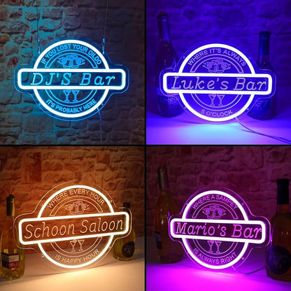 Custom Bar Neon Sign for Wall Decor, Personalized Cocktail Beer LED Light Up Signs for Home Bar, Customized Neon Lights Signs for Men Dad Gifts, Man Cave Pub Tavern Bistro Lounge Business Decor