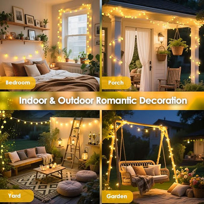 200LED Connectable String Lights Indoor Outdoor for Bedroom, 66ft Fairy Lights with Remote & Timer, Plug in 8 Modes Waterproof Globe Hanging Twinkle Light for Room Classroom Wedding Decor, Warm White