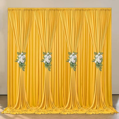 40 ft x 10 ft Wrinkle Free Yellow Backdrop Curtain for Parties, Ginger Polyester Photo Backdrop Drapes,Thick Background 8 Panels 5ft x 10ft for Baby Shower Wedding Birthday Party Backdrop Stand