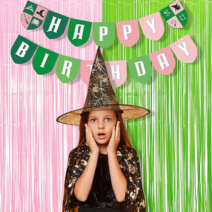 BRAVESHINE Party Streamers Backdrop - 2 Pack 3.2ft X 8.2ft Tinsel Foil Fringe Curtains for Halloween/Boo/Fairy/Girl Birthdays/Wizard/Baby Shower/Photos Booths/Pink and Green Party Decorations