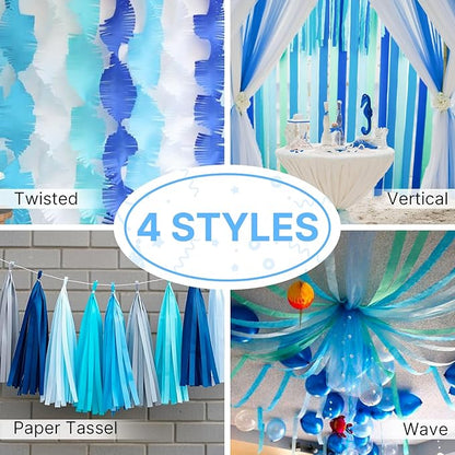 PartyWoo Mint Green Crepe Paper Streamers 4pcs 328ft Pack of Light Pastel Peppermint Green Turquoise Teal Crepe Paper Streamers for Baby Shower Wedding Engagement Birthday Pool Tea Party Decorations