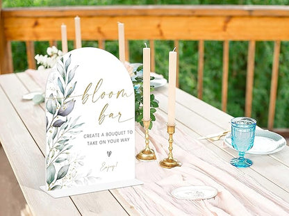 Acrylic Wedding Signs, Greenery Theme Bloom Bar Sign, Wedding Reception Signage, Bridal Shower Table Decor with Stand, Bloom Bar Supplies for Engagement, Anniversary, Newlywed Events and Parties, 01