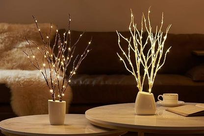 Hairui Twig Branches with Fairy LED Lights 18IN 70LED Battery Operated Lighted Brown Willow Branches for Home Witner Christmas Decoration Indoor Outdoor Use (Vase Excluded)