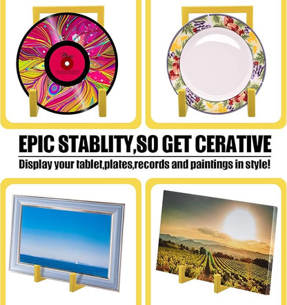 Sweetude 2 Pcs Large Plate Stands for Display Metal Frame Plate Holder Display Stand Decorative Table Top Easels for Picture, Book, Platter, Photo Easel(Gold,8 Inch)