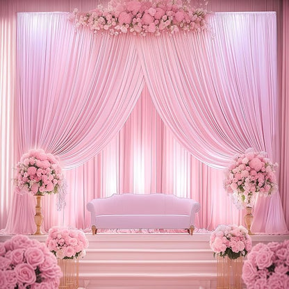 30ftx14FT Wrinkle Free Pink Backdrop Curtain, 6 Panels 14FT Height Pink Wedding Backdrop Drapes, Silky Polyester Back Drop Cloth for Birthday Photography Background Party Backdrop Draping