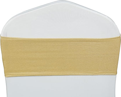VDS Pack of 300 PCS | Metallic Gold | Spandex Chair Sashes Bows without Buckle | Stretch Elastic Banquet Universal Folding Chair Band Tie with for Wedding Party Conference Celebration Event Decoration