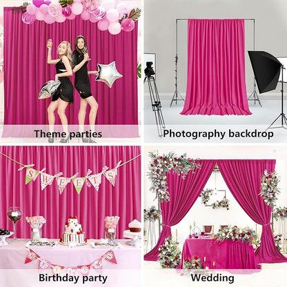10 x 7 Feet Fuschia Backdrop Curtain for Partie, Background Curtains for Photoshoot, Birthday, Wedding, Halloween, Thanksgiving, Christmas, New Year Party Decorations 5Ft x 7Ft, 2 Panels
