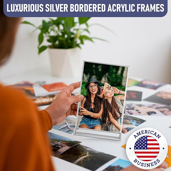 Silver Picture Frames Double-Sided, 6-Pack 5x7 Acrylic Table Number Holders, Clear Easel Stands for Signs, Silver Frames for Wedding Table Numbers, Menu Holders, Photo Displays for Events and Décor
