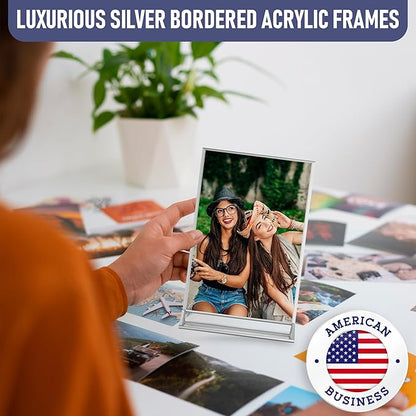 Silver Picture Frames Double-Sided, 6-Pack 4x6 Acrylic Table Number Holders, Clear Easel Stands for Signs, Silver Frames for Wedding Table Numbers, Menu Holders, Photo Displays for Events and Décor