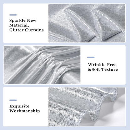 Outpain Thick 20 ft x 10 ft Silver Sequin Backdrop Curtain for Parties, Wrinkle Free Glitter Photo Backdrop Drapes 4 Panels 5x10ft Silver Back Drop Cloth for Wedding Christmas Photography Background