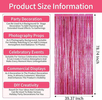 Picoway 4 Pack Pink Foil Fringe Tinsel Backdrop Curtains, Birthday Engagement Bachelorette Party Decorations, Photo Booth Props Door Streamers Curtain
