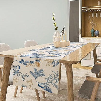Floral Table Runner,Sketch Birds and Flowers Summer Table Runner Kitchen Dining Table Decoration for Home Party Decor 13x120 Inch