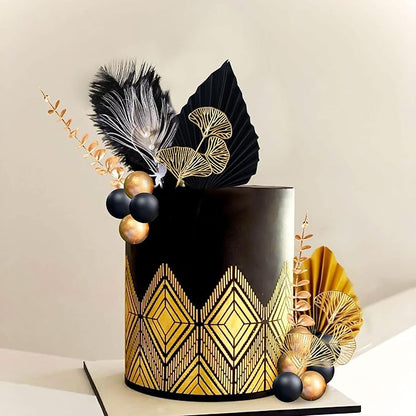 Boho Cake Topper Man Cake Toppers Happy Birthday Cake Topper Black Gold Balls Cake Decorations for Roaring 20s Cake Decoration Wedding Baby Shower Party Decoration