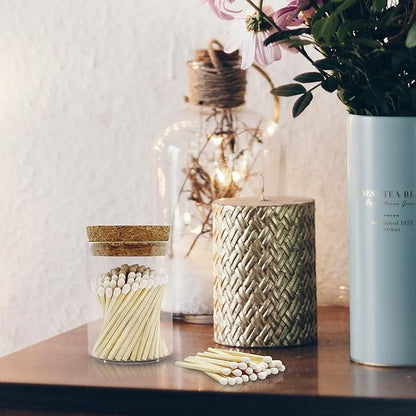 2" White Matches in a Jar + Striker Stickers Included | 100 Classy White Tip Decorative Safety Matches with a Cork Top Glass Holder | Gifts, Home Decor, & Candle Accessories by Thankful Greetings
