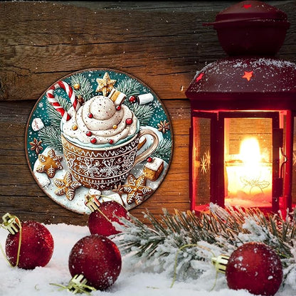 Round Christmas Signs Hot Cocoa Bar Metal Tin Sign Christmas Decor For Home Vintage Christmas Coffee Cocoa Tin Sign Hot Chocolate Bar Sign 8 * 8 in