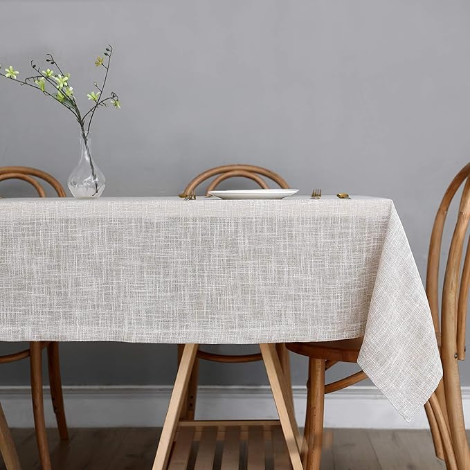 maxmill Flaxy Faux Linen Table Cloth with 2-Tone Slubby Texture Wrinkle Resistant Anti-Shrink Soft Tablecloth for Kitchen Dining Tabletop for Buffet Banquet Parties Rectangle 60 x 140 Inch Linen