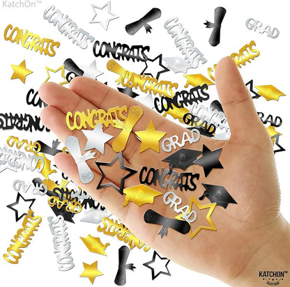 KatchOn, Congrats Grad Graduation Confetti 2025 - Pack of 1000 | Black and Gold Grad Decorations Class of 2025 | Grad Confetti Class of 2025 for Black and Gold Graduation Decorations 2025