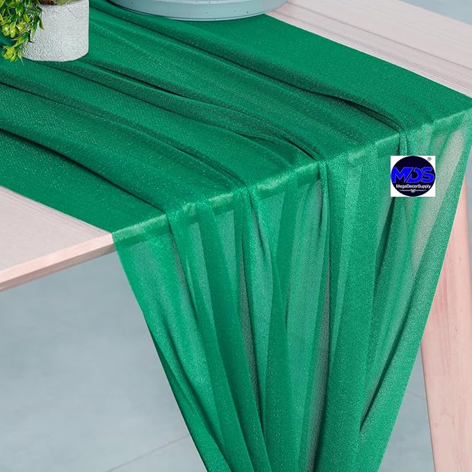 MDS Halloween Chiffon Table Runner - 1 Pack, 29 x 170 Inches, 14ft Each - Sheer Spooky Table Runners for Haunted House Parties, Trick-or-Treat Tables, Witchy Décor, Wedding & Events - Emerald Green