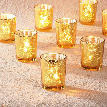 Homemory 36 Pcs Gold Votive Candle Holders, Mercury Glass Candle Holder, Tealight Candle Holders for Table Centerpieces, Baby Shower, Party, Anniversary, Wedding, Home Decor, Halloween, Christmas