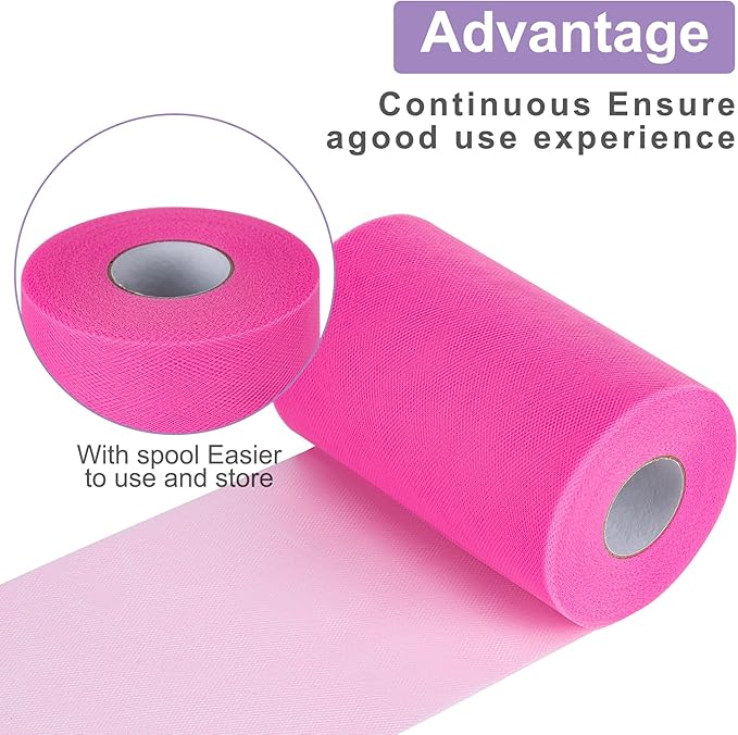 Light Pink Tulle Fabric Rolls 6 Inch by 100 Yards (300 feet) Tulle Roll Spool Fabric for DIY Tutu Skirt Baby Shower Birthday Party Wedding Decorations Christmas Craft Supplies (Light Pink)