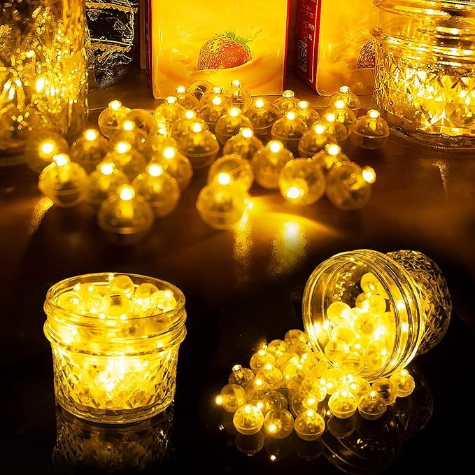 Aogist 100pcs Yellow Mini Lights with Hook,Long Standby Time Waterproof LED Balloon Light,Battery Powered,Ball Lamp for Balloon Paper Lantern Birthday Party Christmas Halloween (Matching Tag Rope)