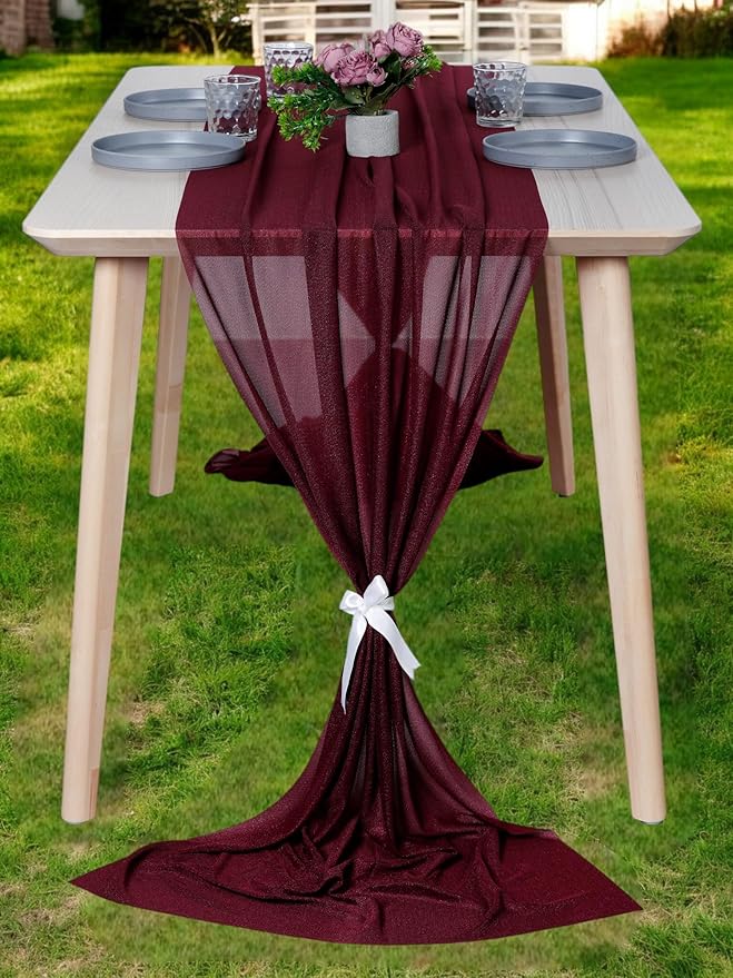 MDS Halloween Chiffon Table Runner - 5 Pack, 29 x 170 Inches, 14ft Each - Sheer Spooky Table Runners for Haunted House Parties, Trick-or-Treat Tables, Witchy Décor, Wedding & Events - Burgundy