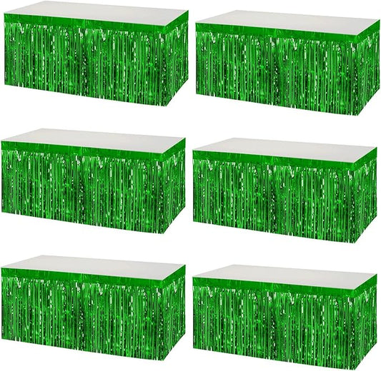 6 Pack 29x108 Inch Metallic Foil Fringe Tinsel Table Skirts Banner for Rectangle Tables Streamer Backdrop for Wedding, Birthday, Parade Floats, St Patrick Day Party Decoration(New Green)
