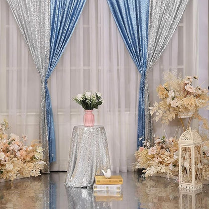 Poise3EHome Baby Blue Sequin Backdrop Curtain,2pcs 2FTx8FT Glitter Panels for Birthday Party Baby Shower Wedding Christmas Thanksgiving Holiday Festival Decor