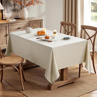 MIULEE Natural Linen Cottton Table Cloth Rectangle Tablecloth Waterproof Spillproof Cross-Star Textured Table Cltoth Decorative Farmhouse Style for Dining Party Weddings 52x70 Inch
