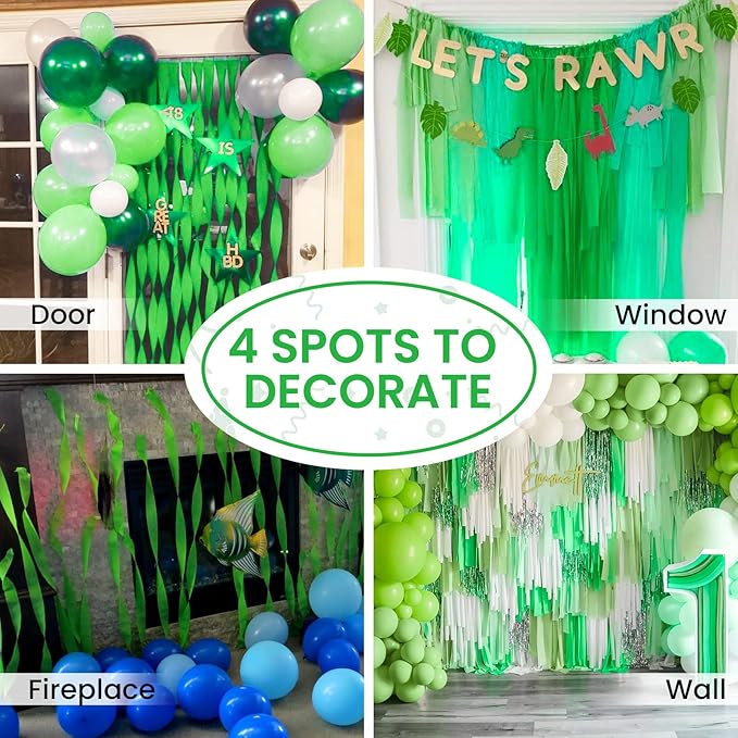 PartyWoo Crepe Paper Streamers 4 Rolls 328ft, Pack of Lime Green Crepe Paper for Party, Wedding, Birthday, Baby Shower Decorations (1.8 Inch x 82 Ft/Roll)