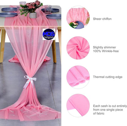 MDS 2 Pack 14ft Chiffon Table Runner 29 x 170 Inches Sheer Wedding Runner Romantic Rustic Table Runner for Wedding Decorations, Birthday Parties, Bridal Shower Party Arch Decor - Coral